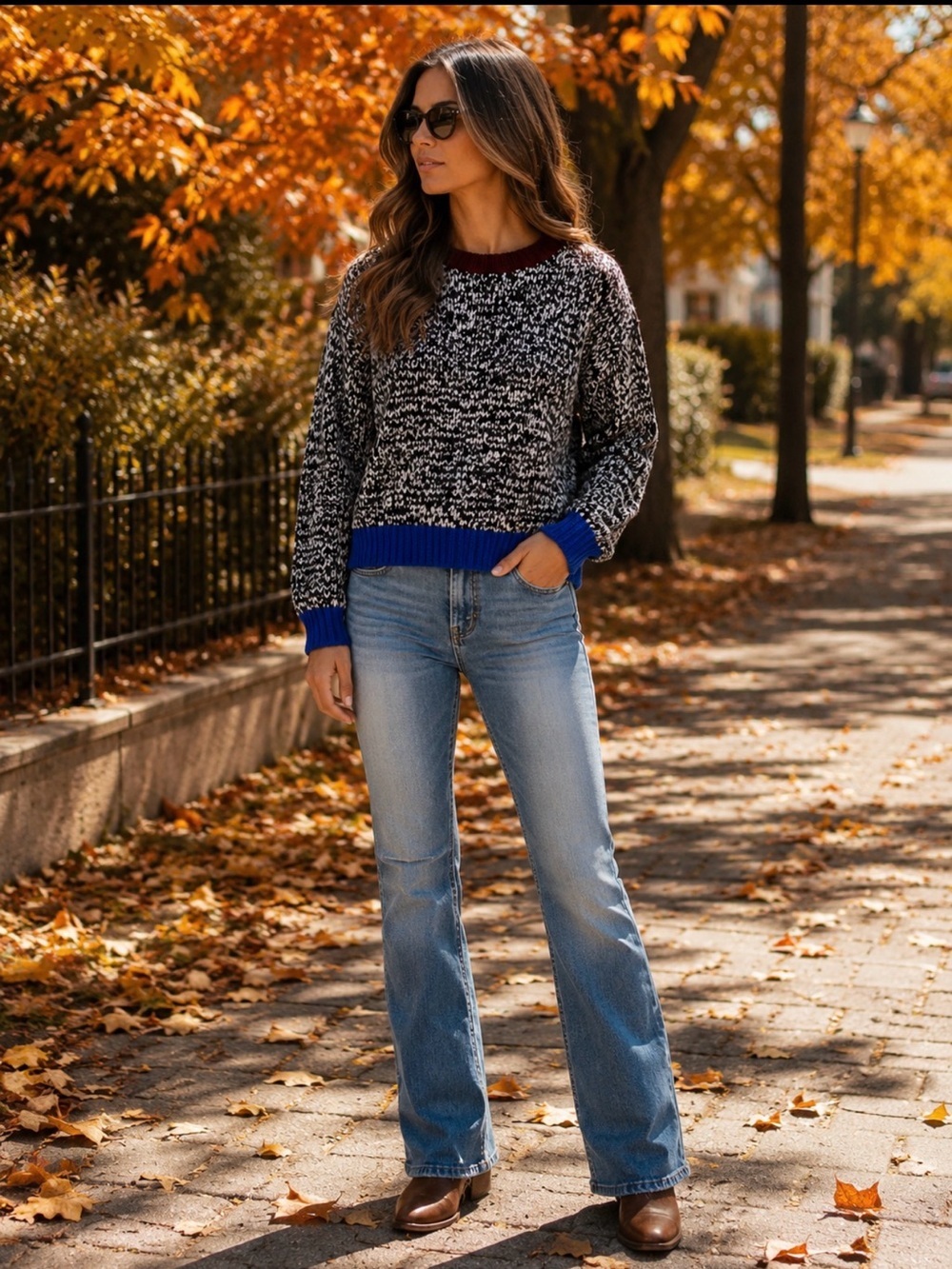 J. Crew Marled Crewneck Sweater with Blue Trim
